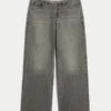 Blugi baggy gri cu talie mini ultra joasă Blugi baggy gri cu talie mini ultra joasă
