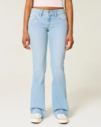 Blugi bootcut cu talie joasă și broderie cu stele