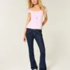 Blugi bootcut cu talie joasă și spălare închisă Blugi bootcut cu talie joasă și spălare închisă