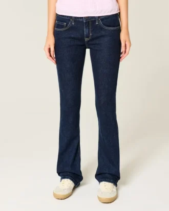 Blugi bootcut cu talie joasă și spălare închisă