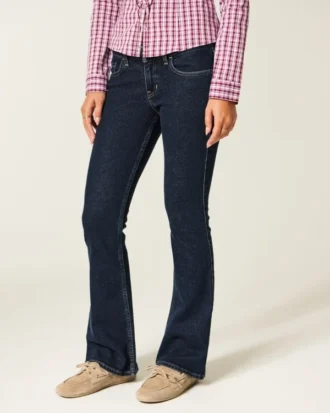 Blugi bootcut cu talie joasă și spălare închisă