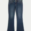 Blugi bootcut cu talie joasă și spălare închisă Blugi bootcut cu talie joasă și spălare închisă