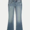 Blugi bootcut cu talie joasă, spălați mediu, cu aspect uzat Blugi bootcut cu talie joasă, spălați mediu, cu aspect uzat
