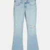 Blugi bootcut cu talie joasă, spălați ușor, cu broderie și rupturi Blugi bootcut cu talie joasă, spălați ușor, cu broderie și rupturi