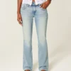 Blugi bootcut cu talie joasă, spălare medie, brodați cu fluturi Blugi bootcut cu talie joasă, spălare medie, brodați cu fluturi
