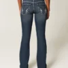 Blugi bootcut cu talie joasă, spălare închisă și broderie Blugi bootcut cu talie joasă, spălare închisă și broderie