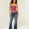 Blugi bootcut cu talie joasă, spălare închisă și curea Blugi bootcut cu talie joasă, spălare închisă și curea