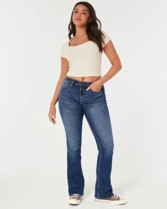 Blugi bootcut cu talie medie și spălare medie