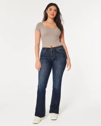 Blugi bootcut cu talie medie și spălare închisă