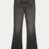 Blugi bootcut negri, cu talie joasă, spălați Blugi bootcut negri, cu talie joasă, spălați