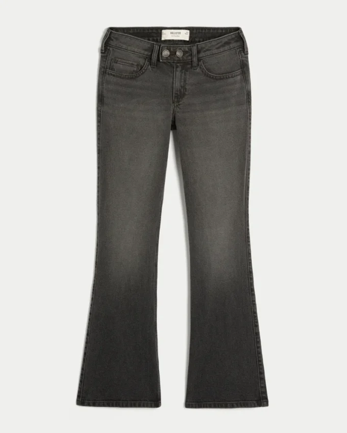 Blugi bootcut negri, cu talie joasă, spălați Blugi bootcut negri, cu talie joasă, spălați