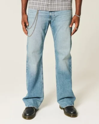 Blugi bootcut relaxați, spălați mediu