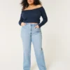 Blugi dad jeans cu talie ultra înaltă, spălare medie, pentru siluete cu forme Blugi dad jeans cu talie ultra înaltă, spălare medie, pentru siluete cu forme