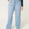 Blugi dad jeans cu talie ultra înaltă, spălare medie, pentru siluete cu forme Blugi dad jeans cu talie ultra înaltă, spălare medie, pentru siluete cu forme