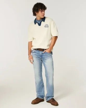 Blugi drepți Y2K Distressed Medium Wash