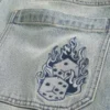Blugi largi cu broderie Light Wash Embroidered Dice Skater Blugi largi cu broderie Light Wash Embroidered Dice Skater
