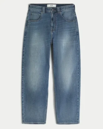 Blugi largi, cu broderie rechin, spălați mediu