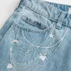 Blugi largi, cu talie joasă, spălați ușor, cu broderie în lanț Blugi largi, cu talie joasă, spălați ușor, cu broderie în lanț