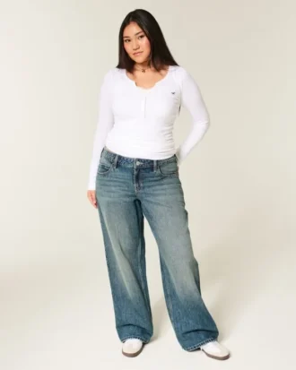 Blugi largi, cu talie joasă, spălare medie
