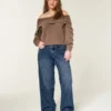 Blugi largi, cu talie joasă, spălare închisă, talie ajustabilă Blugi largi, cu talie joasă, spălare închisă, talie ajustabilă