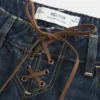 Blugi largi, cu talie ultra joasă, spălați închis la culoare, cu șireturi Blugi largi, cu talie ultra joasă, spălați închis la culoare, cu șireturi