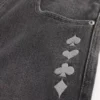 Blugi largi de skater, negri, spălați, cu imprimeu Joker de cărți de joc Blugi largi de skater, negri, spălați, cu imprimeu Joker de cărți de joc