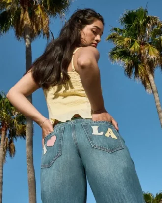 Blugi largi Los Angeles cu talie joasă și spălare medie