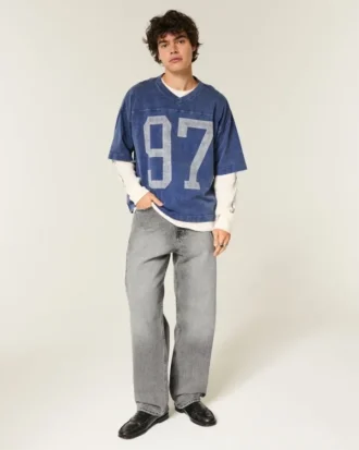 Blugi largi spălați, de culoare gri