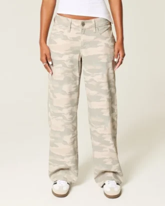 Blugi largi Y2K Camo cu talie joasă
