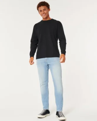 Blugi skinny sportivi, spălați în culori deschise