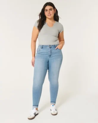 Blugi super skinny cu talie înaltă și spălare medie