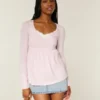 Bluză babydoll cu mâneci lungi și bust strâns Bluză babydoll cu mâneci lungi și bust strâns