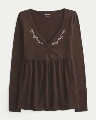 Bluză babydoll cu mâneci lungi și bust strâns