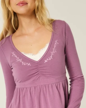 Bluză babydoll cu mâneci lungi și bust strâns