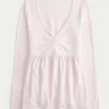 Bluză babydoll cu mâneci lungi și bust strâns Bluză babydoll cu mâneci lungi și bust strâns