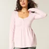 Bluză cu mâneci lungi Henley Babydoll Bluză cu mâneci lungi Henley Babydoll