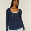 Bluză cu mâneci lungi Henley Babydoll Bluză cu mâneci lungi Henley Babydoll