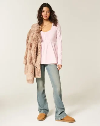 Bluză cu mâneci lungi Henley Babydoll