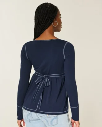 Bluză cu mâneci lungi Henley Babydoll