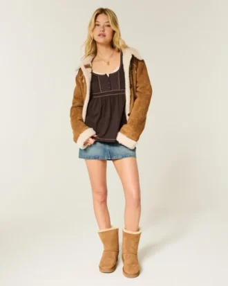 Bluză cu mâneci lungi Henley Babydoll