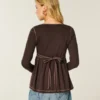 Bluză cu mâneci lungi Henley Babydoll Bluză cu mâneci lungi Henley Babydoll