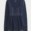 Bluză cu mâneci lungi Henley Babydoll Bluză cu mâneci lungi Henley Babydoll