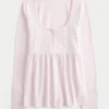 Bluză cu mâneci lungi Henley Babydoll Bluză cu mâneci lungi Henley Babydoll