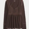 Bluză cu mâneci lungi Henley Babydoll Bluză cu mâneci lungi Henley Babydoll