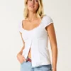 Bluză cu mâneci scurte din poplin elastic Bluză cu mâneci scurte din poplin elastic