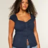 Bluză cu mâneci scurte din poplin elastic Bluză cu mâneci scurte din poplin elastic