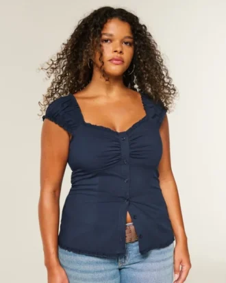 Bluză cu mâneci scurte din poplin elastic Bluză cu mâneci scurte din poplin elastic