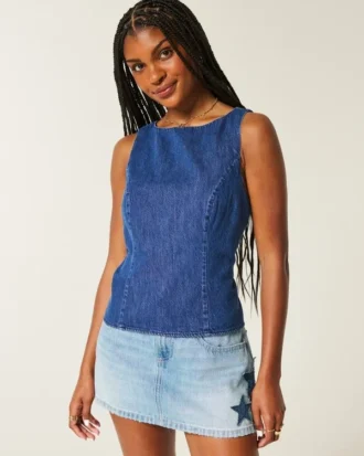 Bluză din denim cu spate decupat