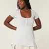 Bluză Henley cu mâneci scurte și croi babydoll Bluză Henley cu mâneci scurte și croi babydoll