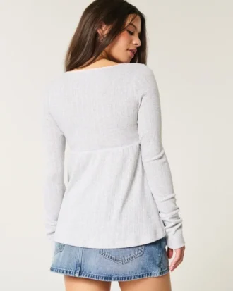 Bluză lungă cu mâneci lungi și model pointelle